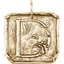 A square pendant with antique vintage wax seal press style letter fonts. This initial pendant looks like the wax seal was pressed into the gold. With a round bail.