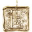 A square pendant with antique vintage wax seal press style letter fonts. This initial pendant looks like the wax seal was pressed into the gold. With a round bail.