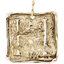 A square pendant with antique vintage wax seal press style letter fonts. This initial pendant looks like the wax seal was pressed into the gold. With a round bail.
