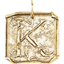 A square pendant with antique vintage wax seal press style letter fonts. This initial pendant looks like the wax seal was pressed into the gold. With a round bail.