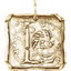 A square pendant with antique vintage wax seal press style letter fonts. This initial pendant looks like the wax seal was pressed into the gold. With a round bail.