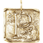 A square pendant with antique vintage wax seal press style letter fonts. This initial pendant looks like the wax seal was pressed into the gold. With a round bail.