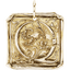 A square pendant with antique vintage wax seal press style letter fonts. This initial pendant looks like the wax seal was pressed into the gold. With a round bail.