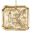 A square pendant with antique vintage wax seal press style letter fonts. This initial pendant looks like the wax seal was pressed into the gold. With a round bail.