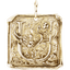 A square pendant with antique vintage wax seal press style letter fonts. This initial pendant looks like the wax seal was pressed into the gold. With a round bail.