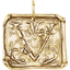 A square pendant with antique vintage wax seal press style letter fonts. This initial pendant looks like the wax seal was pressed into the gold. With a round bail.