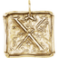 A square pendant with antique vintage wax seal press style letter fonts. This initial pendant looks like the wax seal was pressed into the gold. With a round bail.