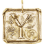A square pendant with antique vintage wax seal press style letter fonts. This initial pendant looks like the wax seal was pressed into the gold. With a round bail.