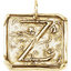 A square pendant with antique vintage wax seal press style letter fonts. This initial pendant looks like the wax seal was pressed into the gold. With a round bail.