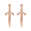 Rose gold dagger-shaped earrings on a white background