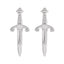 Silver sword-shaped earrings on a white background