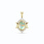 Gold pendant with opal stone and diamonds on a white background