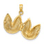 A stylish solid gold fortune cookie charm that can be opened. This charm has a3 dimensional design.