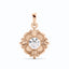 A French style framed accent pendant with a round diamond center. Floral inspired designs in rose gold.