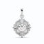 A French style framed accent pendant with a round diamond center. Floral inspired designs in white gold.