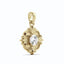 A French style framed accent pendant with a round diamond center. Floral inspired designs in yellow gold.