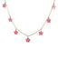 A cable chain necklace with five bright colored stars dangling on the chain. Finished with lobster clasp.