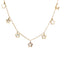 A cable chain necklace with five bright colored stars dangling on the chain. Finished with lobster clasp.