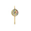 A gold lollipop charm with colored gemstone in lay. The head of the lollypop has a swirl pattern where the stone in lay is set.
