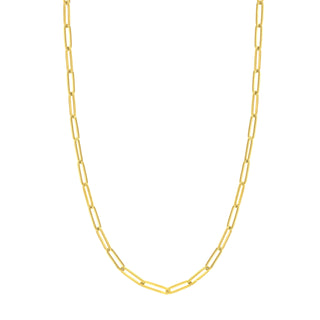 A 5mm gold Paperclip necklace chain, the perfect size, in yellow gold with small oval links. This chain has a lobster clasp closure.