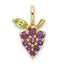 A small pendant with nine round amethyst to form a grape shape with a green marquise leaf and a gold steam.