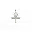 Silver pendant with a heart design and wings on a white background