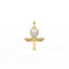 Gold pendant with a central gemstone on a white background