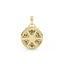 Gold pendant with engraved symbols on a white background
