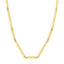 A bar link chain featuring alternating short and long bar links with adjustable extension and lobster clasp. 