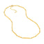 A bar link chain featuring alternating short and long bar links with adjustable extension and lobster clasp. 