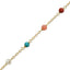 Gold chain bracelet with colorful beads on a white background