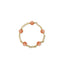 Gold bracelet with pink beads on a white background