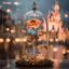 Rose under a glass dome with a castle in the background