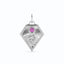A gold kite shaped birth flower charm with birth stones bezel set above. Made with solid gold and jump ring bail. 