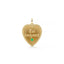 Gold heart-shaped pendant with 'Toi toujours' engraving and green gemstone on a white background