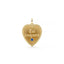 Gold heart-shaped pendant with 'Toi toujours' engraving and blue gemstone on a white background