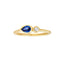A pear blue sapphire ring set in bezel setting with a round diamond