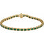 Gold bracelet with green gemstones on a white background