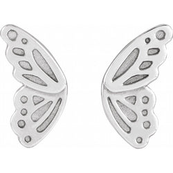 Silver butterfly-shaped earrings on a white background