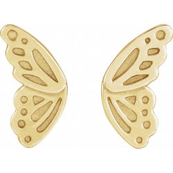 Gold butterfly-shaped earrings on a white background