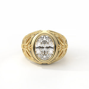 Gold ring with two diamonds on a white background