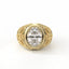 Gold ring with two diamonds on a white background