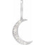 Silver crescent moon pendant with embedded stones on a white background