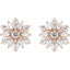 Rose gold and clear crystal flower-shaped earrings on a white background
