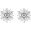 Pair of silver floral earrings with clear gemstones on a white background