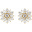 Gold and crystal flower-shaped earrings on a white background