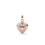 Rose gold heart-shaped pendant with a diamond on a white background