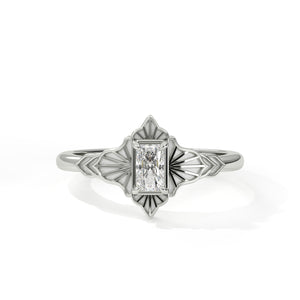 Silver ring with a diamond on a white background