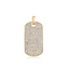 A yellow gold diamond pave dog tag pendant with rounded corners.