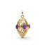 Gold pendant with purple gemstones on a white background